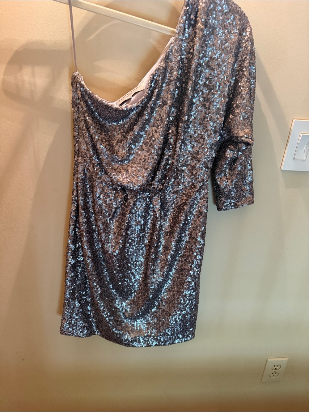 Trina Turk Silver One-Shoulder Sequin Dress. Wore Once